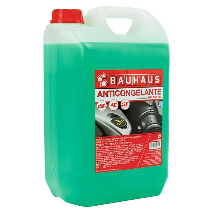 BAUHAUS Concentrado anticongelante para motores - 5 l, Verde - La imagen muestra un anticongelante verde de 5L Bauhaus, un producto multimetal.
