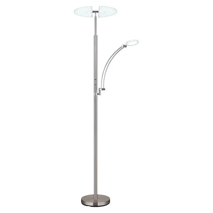 Globo LED-Deckenfluter Tirana - 40 W, Höhe: 1.830 mm - LED-Stehleuchte aus gebürstetem Metall mit nach oben gerichtetem Hauptlicht und verstellbarem Lese-Arm mit nach unten gerichtetem Licht.