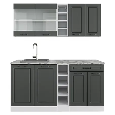 Vicco  Singleküche R-Line Anthrazit Landhaus/Weiß ohne Arbeitsplatte