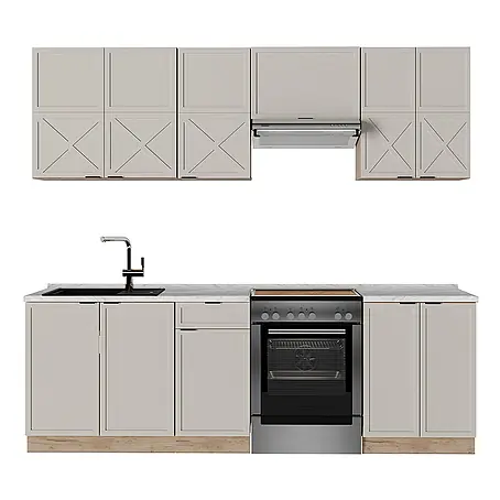 Vicco  Küchenzeile Fame-Line GrauBeige/Goldkraft Eiche ohne Arbeitsplatte