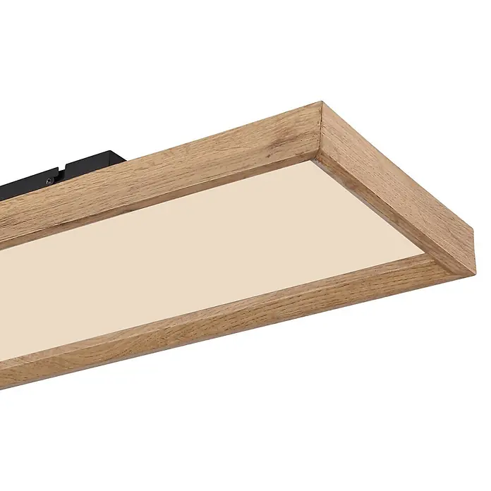 Globo Deckenleuchte Cinderella - 24 W, L x B x H: 80 x 20 x 8,5 cm, Holzoptik - Rechteckige Deckenleuchte mit hellem Holzrahmen und cremefarbenem Diffusor.