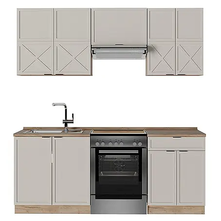 Vicco  Küchenzeile Fame-Line GrauBeige/Goldkraft Eiche ohne Arbeitsplatte