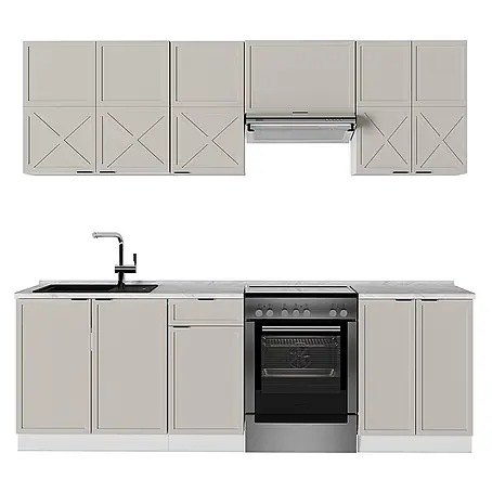 Vicco  Küchenzeile Fame-Line GrauBeige/Weiß, AP Marmor