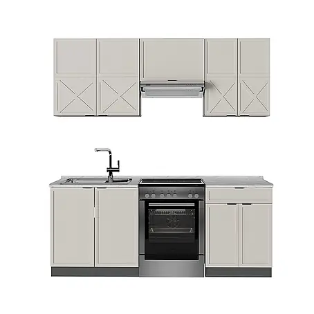 Vicco  Küchenzeile Fame-Line GrauBeige/Anthrazit, AP Marmor