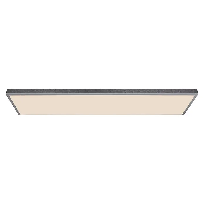Globo LED-Panel Doro - 36 W, L x B x H: 1.200 x 300 x 75 mm - Trapezförmige LED-Panel-Leuchte mit dunkelgrauem Strukturoberteil, hellgrauem Rahmen und cremefarbener Lichtfläche.