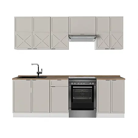Vicco  Küchenzeile Fame-Line GrauBeige/Weiß, AP Eiche