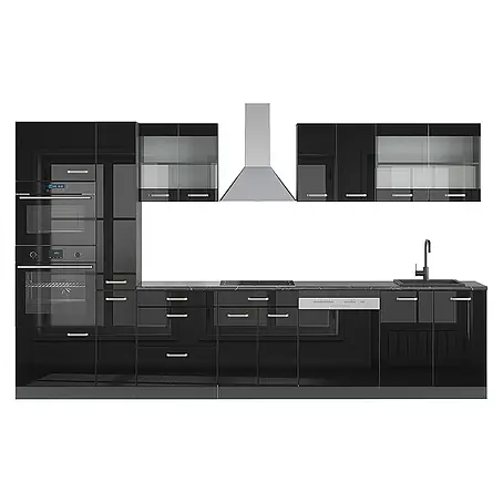 Vicco  Küchenzeile R-Line Schwarz Hochglanz/Anthrazit mit Hochschrank, AP Anthrazit