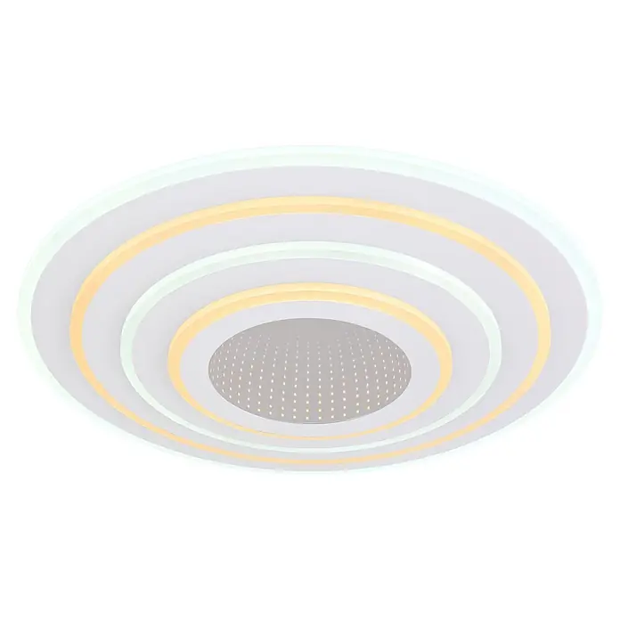 Globo LED-Deckenleuchte rund Jocelyn - Ø x H: 40 x 7 cm, Weiß - Eine moderne, runde LED-Deckenleuchte mit konzentrischen weißen Schichten. Sie hat warme und kühle Lichtbänder und einen zentralen Infinity-Spiegel mit Punktlichtern.