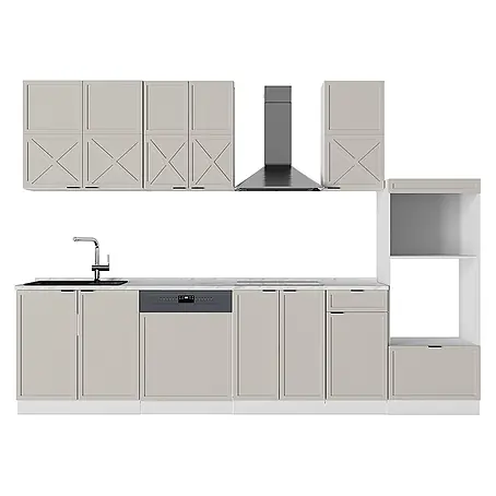 Vicco  Küchenzeile Fame-Line GrauBeige/Weiß mit Hochschrank, ohne Arbeitsplatte