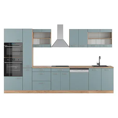 Vicco  Küchenzeile R-Line Blau-Grau/Goldkraft Eiche mit Hochschrank, ohne Arbeitsplatte