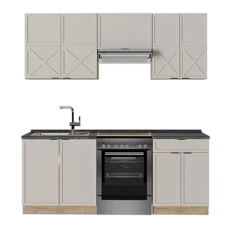 Vicco  Küchenzeile Fame-Line GrauBeige/Goldkraft Eiche, AP Anthrazit
