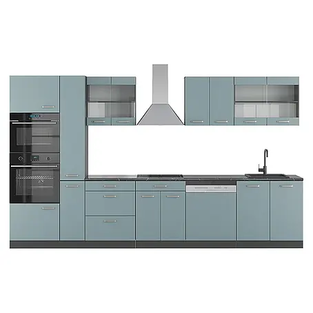 Vicco  Küchenzeile R-Line Blau-Grau/Anthrazit mit Hochschrank, ohne Arbeitsplatte