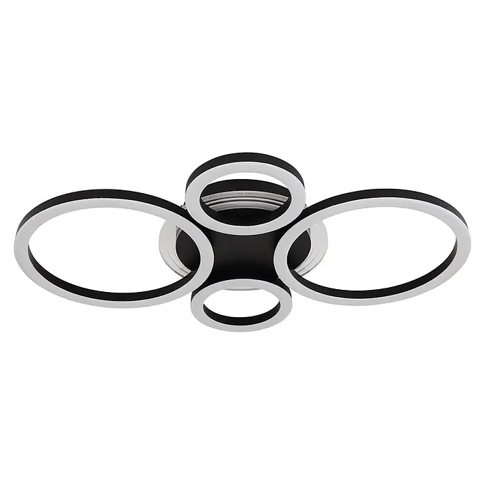 Globo LED-Deckenleuchte Loretta - 50 W, L x B x H: 530 x 355 x 61 mm - Moderne schwarz-weiße LED-Deckenleuchte mit mehreren ineinandergreifenden kreisförmigen Ringen.
