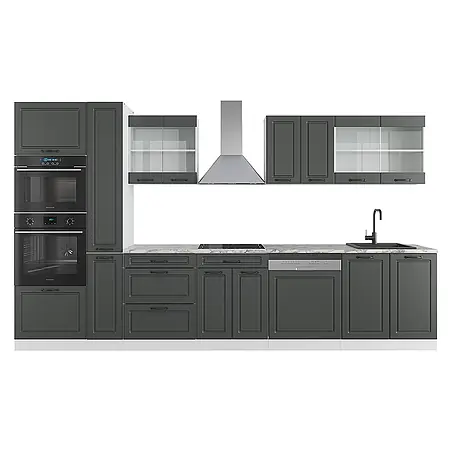 Vicco  Küchenzeile R-Line Anthrazit Landhaus/Weiß mit Hochschrank, AP Marmor
