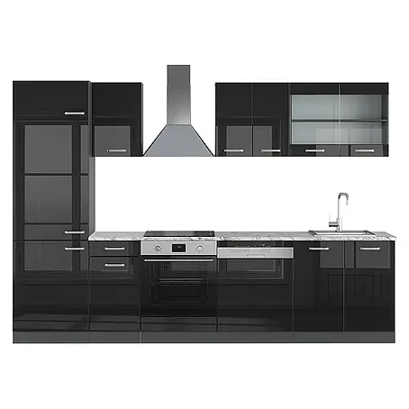 Vicco  Küchenzeile R-Line Schwarz Hochglanz/Anthrazit, AP Marmor