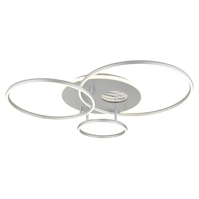 Globo LED-Deckenleuchte Invertina - 54 W, L x B x H: 900 x 700 x 130 mm, Warmweiß - Moderne silberne LED-Deckenleuchte mit leuchtenden Ringen und zentraler LED-Basis.
