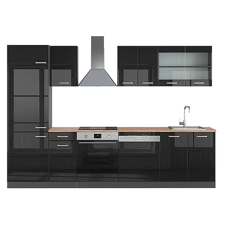 Vicco  Küchenzeile R-Line Schwarz Hochglanz/Anthrazit, AP Eiche