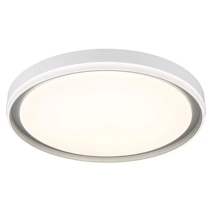 Globo LED-Deckenleuchte rund Janice - 48 W, Ø x H: 500 x 80 mm - Beleuchtete runde weiße LED-Deckenleuchte mit silbernem Rand.
