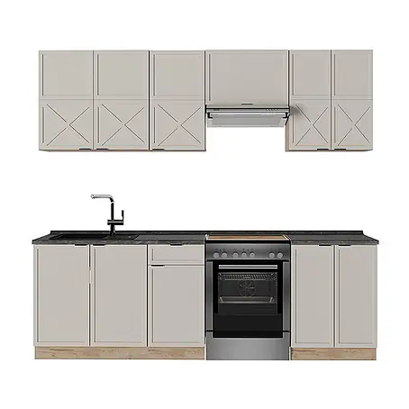 Vicco  Küchenzeile Fame-Line GrauBeige/Goldkraft Eiche, AP Anthrazit