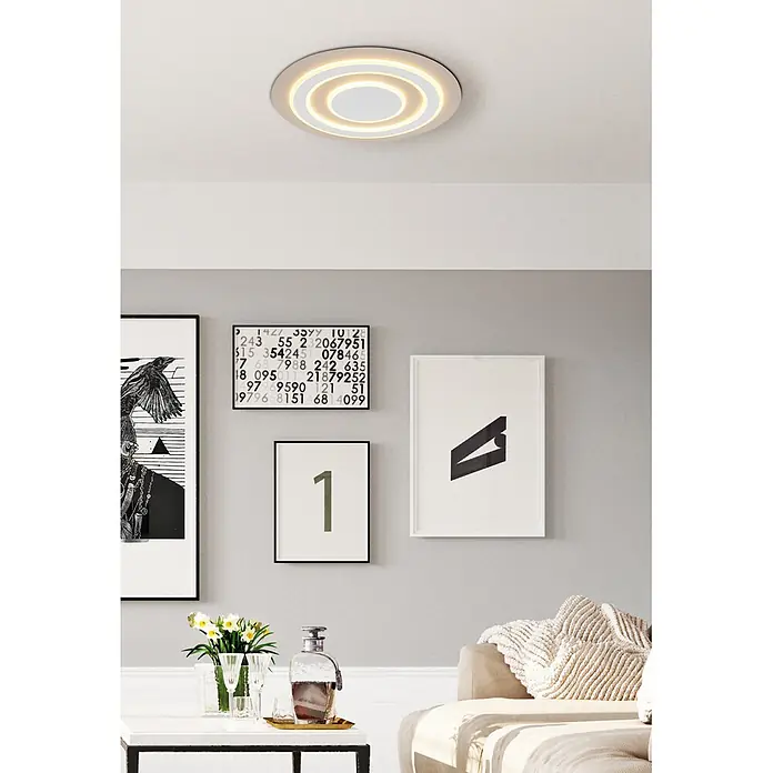 Globo LED-Deckenleuchte rund Jayden - 40 W, Ø x H: 48 x 4,3 cm, Warmweiß - Moderne LED-Deckenleuchte mit konzentrischen Ringen, die einen zeitgenössischen Wohnraum beleuchtet.