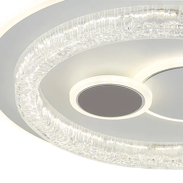 Globo LED-Deckenleuchte rund Kriswall - 48 W, Ø x H: 49,5 x 6 cm - Moderne LED-Deckenleuchte mit beleuchtetem, strukturiertem Klarring und metallgrauen Innenkreisen.