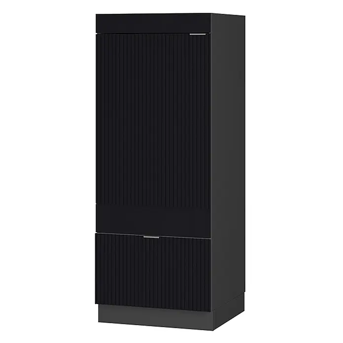 Vicco Schrankküche Fame-Line Schwarz gestreift - Schwarz gestreift, Mikrowellenumbauschrank 60 cm - Hoher schwarzer Schrank mit geriffelten Türen und schlanken Griffen.