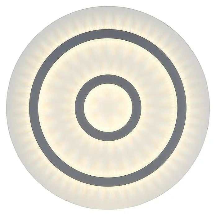 Globo LED-Deckenleuchte rund Jayden - 40 W, Ø x H: 45 x 5,5 cm - Runde LED-Deckenleuchte mit weißem Diffusor und dunkelgrauen konzentrischen Ringen, die warmweißes Licht abstrahlt.