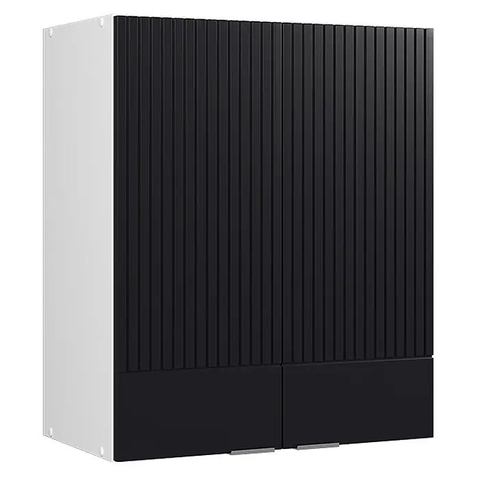 Vicco Hängeschrank Fame-Line, Schwarz gestreift, 60 cm -  - Zweifarbiger Aufbewahrungsschrank mit schwarzer geriffelter Front und weißen Seiten, mit zwei unteren Türen und silbernen Griffen.
