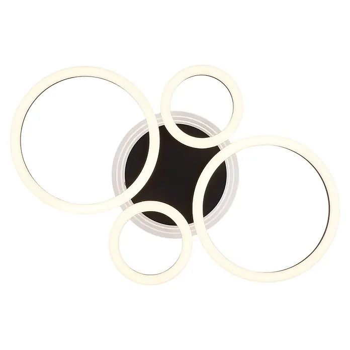 Globo LED-Deckenleuchte Loretta - 50 W, L x B x H: 530 x 355 x 61 mm - Moderne Deckenleuchte mit mehreren beleuchteten weißen Ringen und schwarzer runder Basis.