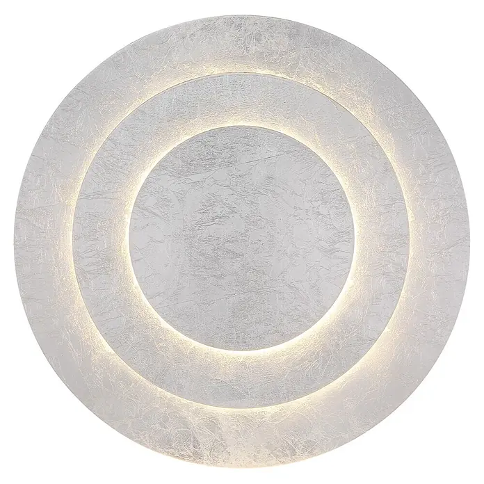 Globo LED-Deckenleuchte rund Heda - 40 W, Ø x H: 49 x 7,5 cm, Warmweiß - Runde, texturierte hellgraue Wandplatte mit integrierter LED-Beleuchtung in zwei konzentrischen Ringen.