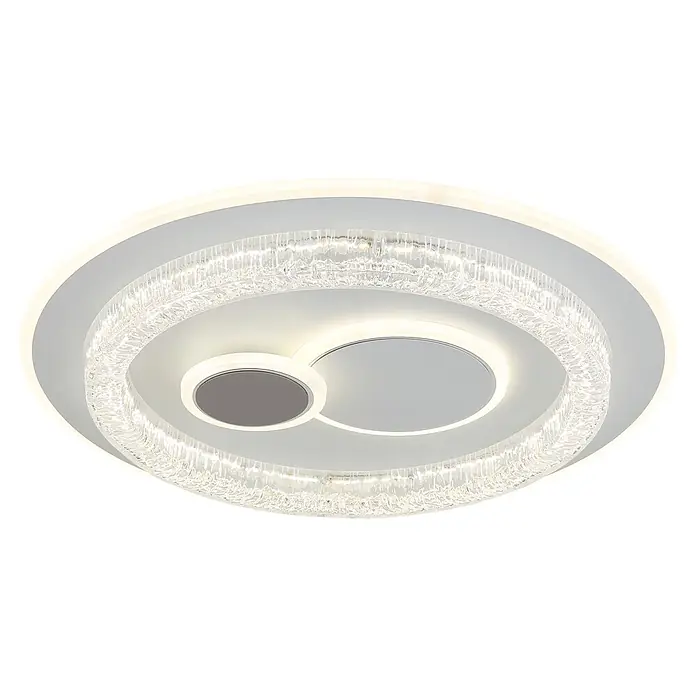 Globo LED-Deckenleuchte rund Kriswall - 48 W, Ø x H: 49,5 x 6 cm - Moderne runde Deckenleuchte mit klarem Kristallring und reflektierenden silbernen Innenkreisen.