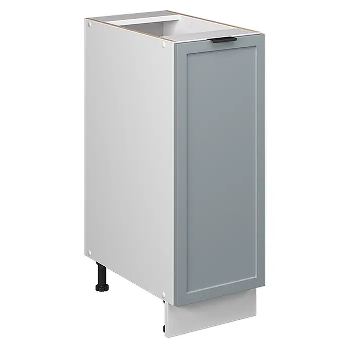 Vicco Schrankküche Fame-Line Hellblau-grau ohne Arbeitsplatte - Hellblau-grau, Apothekerunterschrank 30 cm - Weißer Küchenunterschrank mit grauer Tür, schwarzem Griff und verstellbaren Füßen. Inklusive passender Sockelblende.