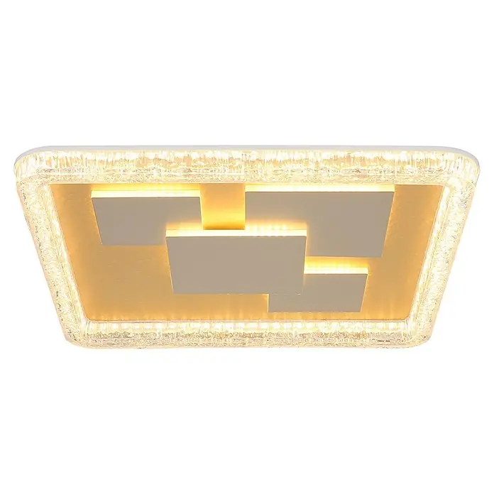 Globo LED-Deckenleuchte Loraine - 40 W, L x B x H: 488 x 488 x 70 mm - Rechteckige LED-Deckenleuchte mit texturiertem Kristallrahmen und beleuchteten weißen Verbundplatten.