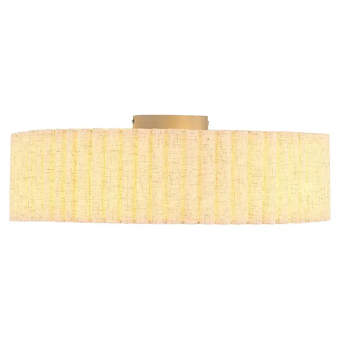 Globo Deckenleuchte rund Jannie - 40 W, Ø x H: 500 x 162 mm, E27 - Rechteckige Deckenleuchte mit plissiertem beigem Stoffschirm und goldfarbenem Metallsockel.