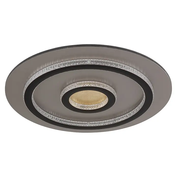 Globo LED-Deckenleuchte rund Jayden - 40 W, Ø x H: 45 x 5,5 cm - Moderne mehrringige LED-Deckenleuchte in Grau mit schwarzen Akzenten und dekorativen Kristallelementen, mit warmem zentralem Licht.