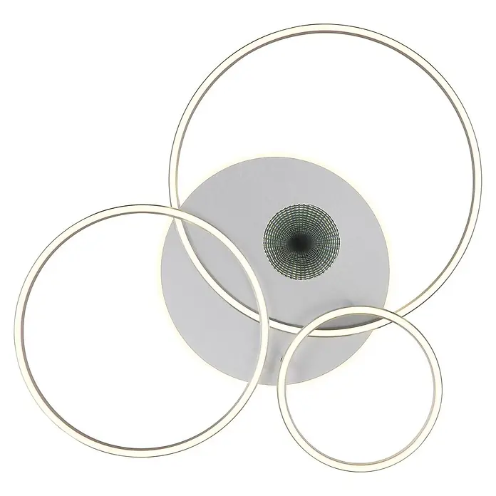 Globo LED-Deckenleuchte Invertina - 54 W, L x B x H: 900 x 700 x 130 mm, Warmweiß - Moderne LED-Deckenleuchte mit drei überlappenden, beleuchteten Ringen und zentralem Unendlichkeitsspiegel-Effekt.