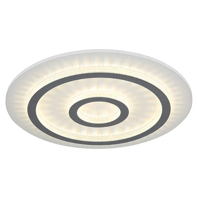 Globo LED-Deckenleuchte rund Jayden - 40 W, Ø x H: 45 x 5,5 cm - Moderne runde LED-Deckenleuchte mit konzentrischen dunkelgrauen und funkelnden Ringen, warmweißes Licht abgebend.