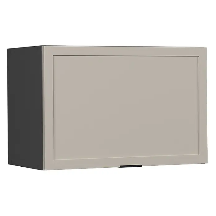 Vicco Schrankküche Fame-Line GrauBeige Flach - GrauBeige, Hängeschrank (flach) 60 cm - Hellgrauer Hängeschrank mit Kassettenfront und schwarzem Griff.