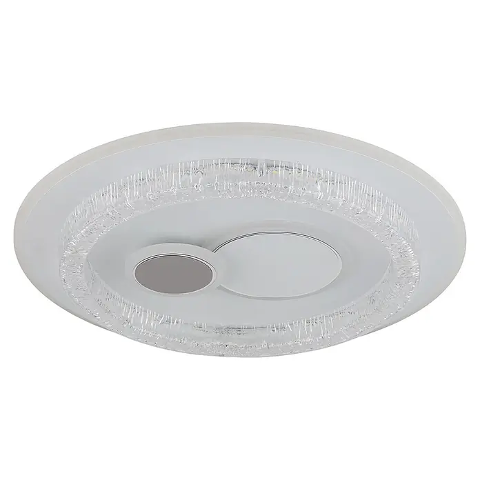 Globo LED-Deckenleuchte rund Kriswall - 48 W, Ø x H: 49,5 x 6 cm - Weiße LED-Deckenleuchte mit klaren Dekorringen und kreisförmigen Akzenten.