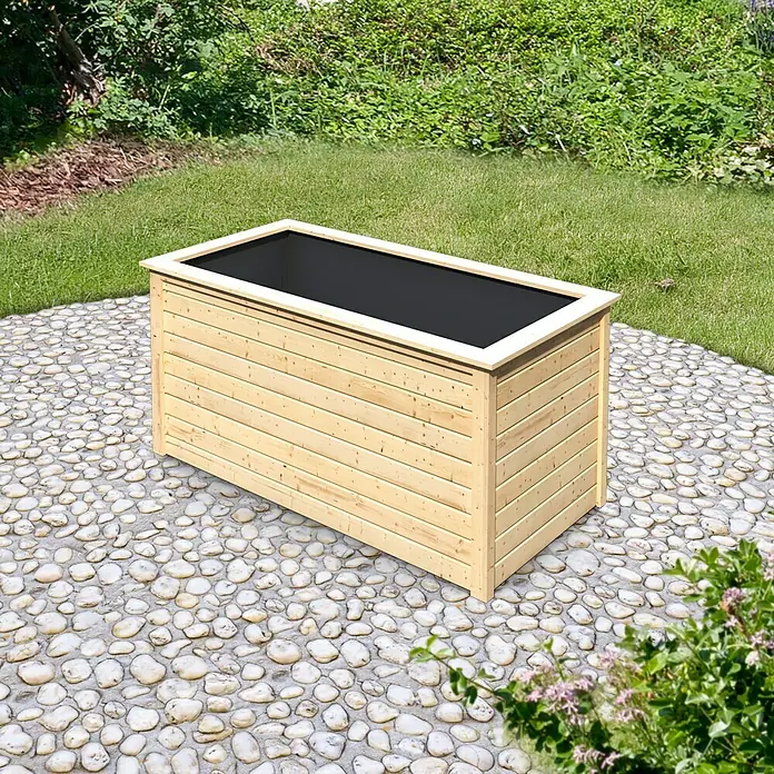 Karibu Hochbeet 2 - 173 x 89 x 82 cm, Holz, Natur - Ein rechteckiger, hölzerner Pflanzkasten mit schwarzem Innenraum, ideal für Garten und Terrasse.