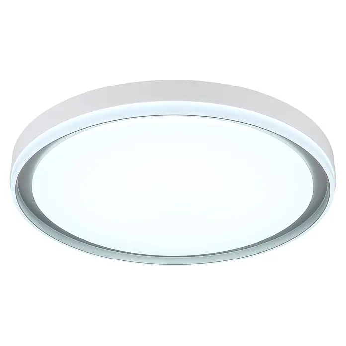 Globo LED-Deckenleuchte rund Janice - 48 W, Ø x H: 500 x 80 mm - Runde weiße Deckenleuchte für die Aufputzmontage mit lichtdurchlässigem Diffusor und blaugrauem Innenring.