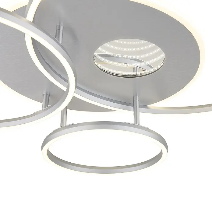 Globo LED-Deckenleuchte Invertina - 54 W, L x B x H: 900 x 700 x 130 mm, Warmweiß - Moderne silberfarbene LED-Deckenleuchte mit ineinandergreifenden Ringen.