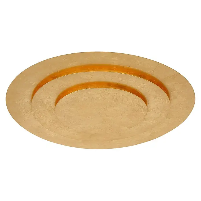 Globo LED-Deckenleuchte rund Heda - 40 W, Ø x H: 49 x 4,7 cm - Runde, goldfarbene, gestufte Deckenleuchte mit strukturierter Oberfläche und glänzenden bernsteinfarbenen Innenbändern.