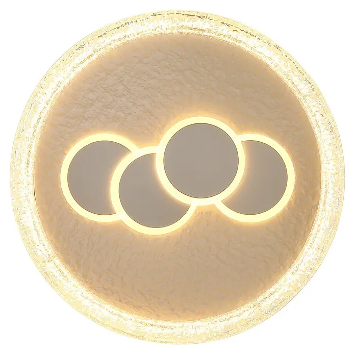 Globo LED-Deckenleuchte rund Loraine - 40 W, Ø x H: 49,5 x 70 cm - Runde Deckenleuchte mit texturierter beiger Oberfläche, vier beleuchteten Ringen und leuchtendem Außenrand.