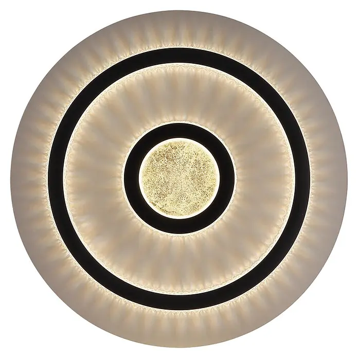 Globo LED-Deckenleuchte rund Jayden - 40 W, Ø x H: 45 x 5,5 cm - Runde Deckenleuchte mit konzentrischen cremefarbenen und schwarzen Ringen, leuchtendem Zentrum mit goldener Textur.