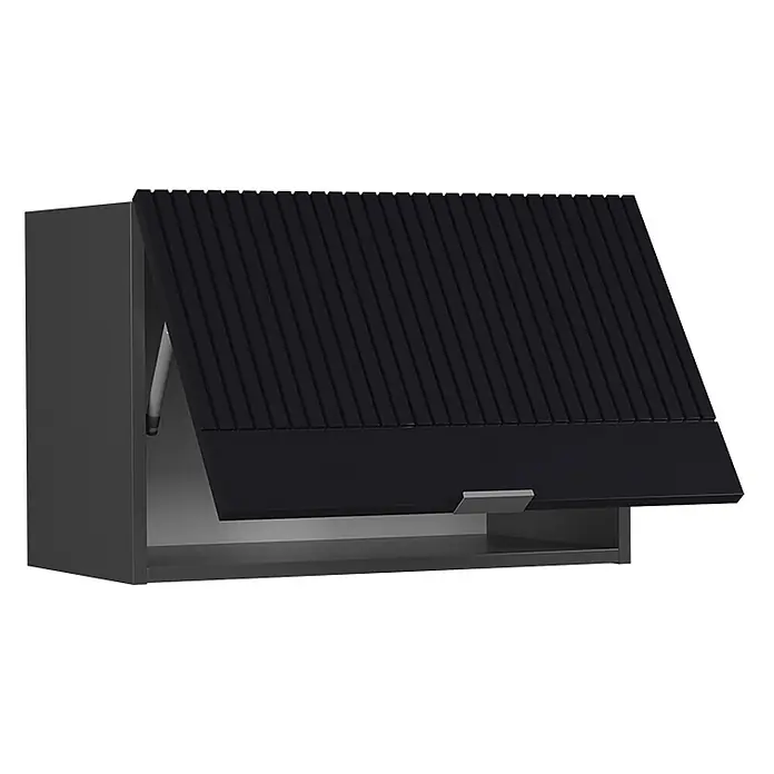 Vicco Hängeschrank Fame-Line, Schwarz gestreift, 60 cm -  - Dunkelgrauer Wandschrank mit offener, schwarzer Lamellen-Klappe und Griff.