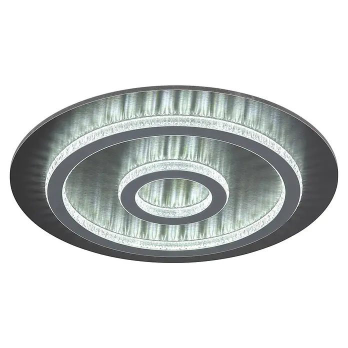 Globo LED-Deckenleuchte rund Jayden - 40 W, Ø x H: 45 x 5,5 cm - Moderne LED-Deckenleuchte mit gebürsteten silbernen konzentrischen Ringen und funkelnden Kristall-Diffusoren.