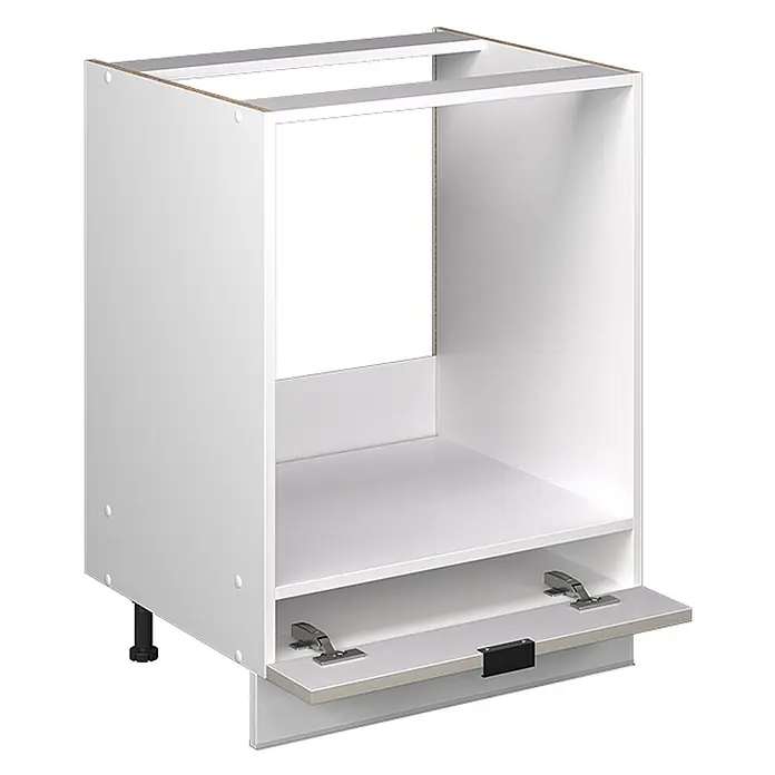 Vicco Schrankküche Fame-Line GrauBeige, AP Eiche - GrauBeige, Herdumbauschrank 60 cm, AP Eiche - Weißer Küchenunterschrank-Korpus für Einbaugerät mit Schubladenblende unten.
