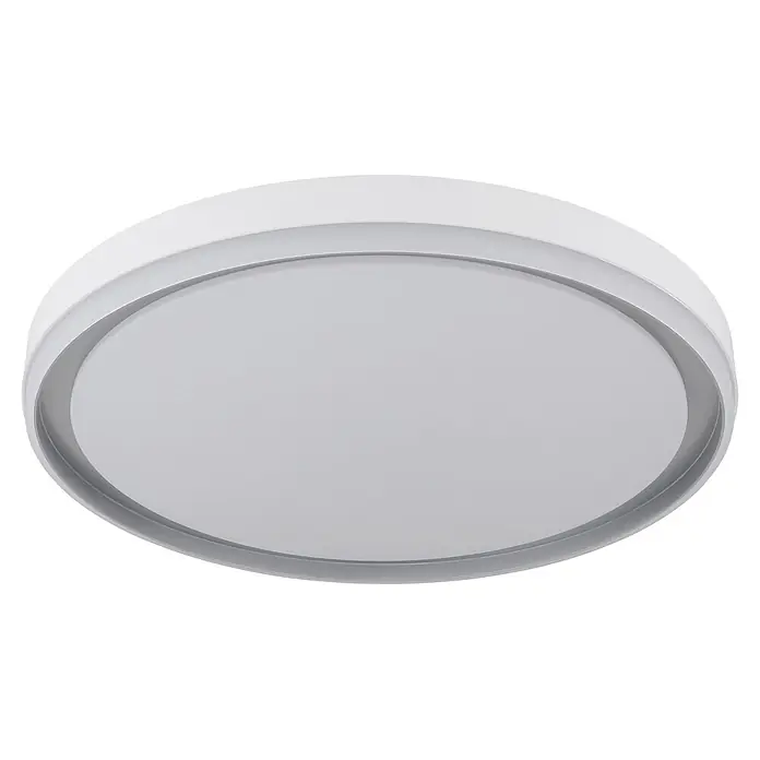 Globo LED-Deckenleuchte rund Janice - 48 W, Ø x H: 500 x 80 mm - Weiße runde LED-Deckenleuchte mit dezentem grauem Innenring, modernes Design für die Deckenmontage.
