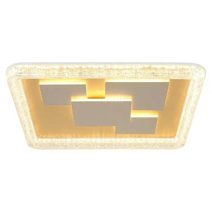 Globo LED-Deckenleuchte Loraine - 40 W, L x B x H: 488 x 488 x 70 mm - Moderne rechteckige LED-Deckenleuchte mit kristallähnlichem Rahmen und beleuchteten, überlappenden quadratischen Panelen.